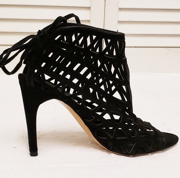 {Zara} Laser Cut Suede Open Toe Lace Up Booties.38 - Picture 3 of 7